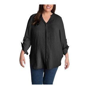 Adyson Parker Black Split Neck Button-front Tunic Roll-tab Sleeves Women's XS